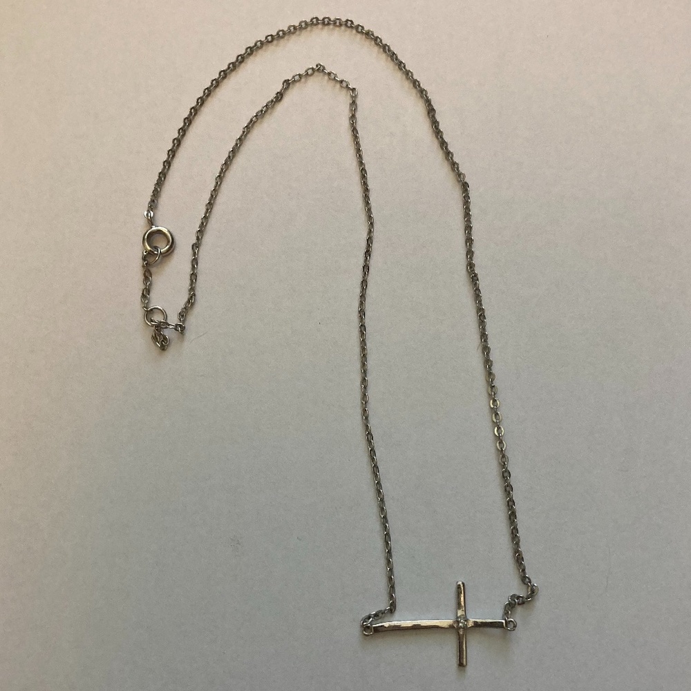 Sideways Cross Necklace Silver Color, Adjustable